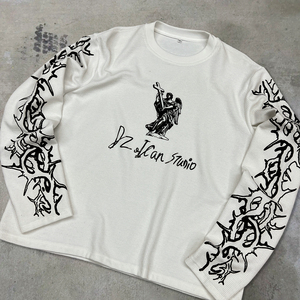 Camiseta Gráfica Personalizada con Serigrafía DTG de <span class=keywords><strong>Manga</strong></span> Larga Térmica <span class=keywords><strong>Blanca</strong></span> para Hombre de Punto Waffle de Talla Grande - Product Image 2
