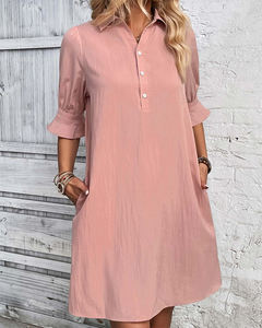 Robe boutonnée pour femme à manches bouffantes, décontractée, d'été, respirante, pour la plage, vente directe d'usine, haute qualité, <span class=keywords><strong>prix</strong></span> bas - Product Image 4