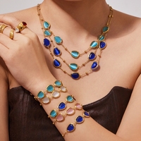Gelang Kristal Berbentuk Tetesan Warna-warni Fashion Cut, Perhiasan Wanita Baja Anti Karat, Gelang Rantai Fashion