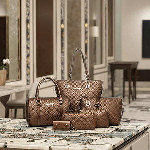 2025년 신상 여성 엠보싱 다이아몬드 패턴 6종 세트 어머니 숄더 슬링 핸드백 지퍼 PU 가죽 사첼 데일리백 - Product Image 1