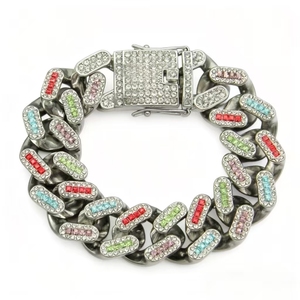 Pulsera de Cadena de Aleación con Diseño Geométrico Innovador y Pedrería Colorida, Estilo Hiphop, Pulseras para Hombre, Joyería de Moda, Gran Venta - Product Image 4