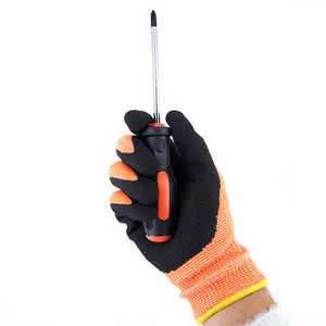 Guantes de seguridad resistentes a cortes industriales de trabajo con acabado de nitrilo negro poliéster naranja 13G