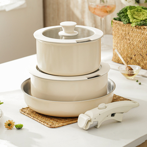 Purecook, Color personalizado, antiadherente, 3 capas, 2mm, acero inoxidable saludable, mango desmontable extraíble, sartén y olla <span class=keywords><strong>de</strong></span> cocina, juego <span class=keywords><strong>de</strong></span> utensilios <span class=keywords><strong>de</strong></span> cocina - Product Image 1