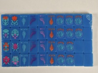 Ensemble de Mahjong américain de luxe en acrylique bleu vif, 166 tuiles, motif feuille et plume aquarelle, Joker, nature, jeu de table pour collectionneur