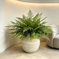 Fougère artificielle dorée avec fleurs violettes, grande plante de fougère artificielle en pot pour hall d'hôtel et villa