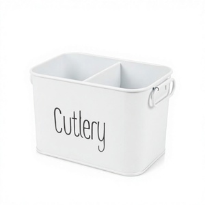 Cutlery Storage Holder Rectangular <b>Metal</b> White Rust Resistant Kitchen Minimalist Style Standing Type - Product Image 2