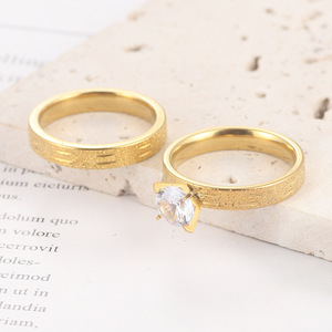 BINSHUO Großhandel Custom Edelstahl Schmuck 18 Karat vergoldet geriffelt Muster gefrostet Zirkon Paar Diamantringe Männer Frauen - Product Image 2