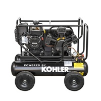 Compresseur d'atelier KOHLER RH65 6,5 CV à essence, pompe à air à piston, 9 gallons, 17 pcm, 125 psi, réservoir horizontal portable, entraînement par courroie