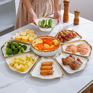 Venta al por mayor en forma de abanico de oro plato de cerámica combinación cena minimalista juego de vajilla - Product Image 3