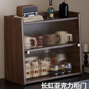 Desktop water cup and dining table storage box, dustproof solid wood storage cabinet, storage rack for coffee and tea sets, - Product Image 1