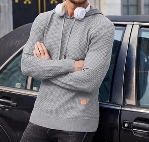 Pull à manches longues à capuche texturé pour homme, pull à capuche en tricot de couleur unie, pull texturé - Product Image 6