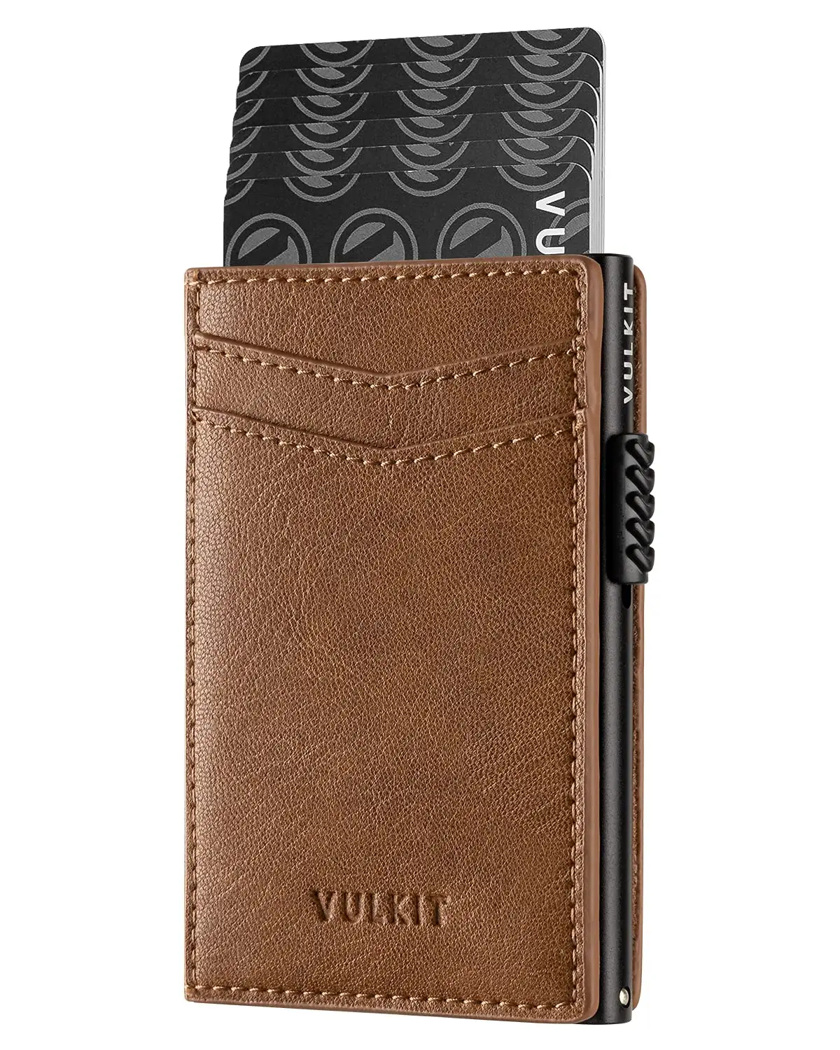 Amazon Top Seller 2022 Fashion Business Mens Black Pu Leather Pop Up Metal Slim Smart Rfid Wallet Slim Card Holder Aluminum