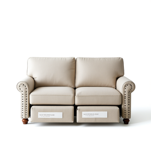 โซฟาผ้าสีเบจสองที่นั่งพร้อมที่เก็บของ สไตล์เชสเตอร์ฟิลด์แบบดั้งเดิม เฟอร์นิเจอร์ห้องนั่งเล่น - Product Image 1