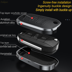 Flip aluminium cuir <span class=keywords><strong>clé</strong></span> <span class=keywords><strong>de</strong></span> voiture couverture <span class=keywords><strong>coque</strong></span> étui pour <span class=keywords><strong>Peugeot</strong></span> 3008 208 308 RCZ 508 408 2008 <span class=keywords><strong>407</strong></span> 307 4008 accessoires protecteur Fob - Product Image 2