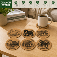 Ensemble de 6 sous-verres en liège naturel avec imprimé animal, logo personnalisé, sous-verres mignons pour animaux, écologiques, isolants thermiquement