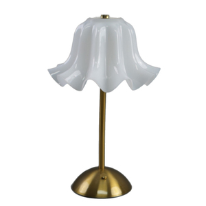 Lampe de table moderne de style mid-century avec abat-jour floral, en bois blanc et cristal, LED E26, lumière chaude 3500K, alimentation CA, décorative, taille moyenne - Product Image 2