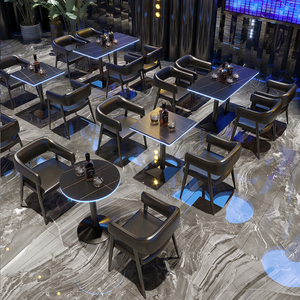 Conjunto de Mesa y Sillas de <span class=keywords><strong>Bar</strong></span> Modernas con Asientos de Cuero Sintético para Uso Comercial en Exteriores en Restaurantes y Bares - Product Image 2