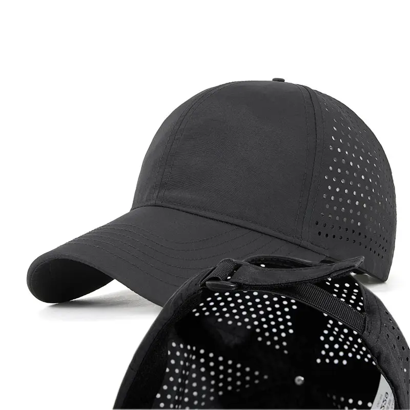 HBA50 Nylon Quick Dry Golf Sports Caps Polyester Dad Hats 6 Panel Custom Baseball Cap With Velcroes Closure Strap