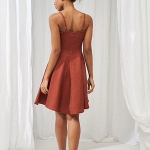 Vestidos de Lino Personalizados para Mujer, Cintura Alta, Corte Entallado, Cuello en V, Mini Vestidos Casuales - Product Image 5