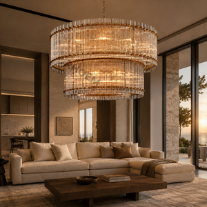Lampadario RHOEM San Marco in Vetro <span class=keywords><strong>a</strong></span> Due Livelli Rotondo <span class=keywords><strong>per</strong></span> Soggiorno, Illuminazione Decorativa <span class=keywords><strong>per</strong></span> la Casa - Product Image 1