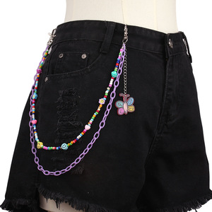 Chaîne de taille décorative Yueli en perles colorées, acrylique et résine lucite, double couche, avec pendentif dessin animé, pour femme, usage quotidien - Product Image 4
