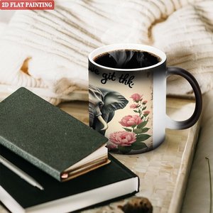 Magic Mug Frosted Black 11oz Ceramic Color Changing Coffee Cup With <b>Elephant</b> Flower Design - Product Image 3