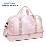 Sac de sport holographique irisé personnalisé, grande capacité, séparation sec/humide, sac de week-end/nuit avec compartiment à chaussures