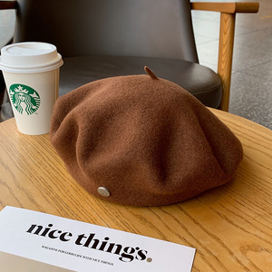 Uncle Stubble <b>Beret</b> Wool Unisex Autumn Winter Windproof Solid Color Artist Hat - Product Image 3