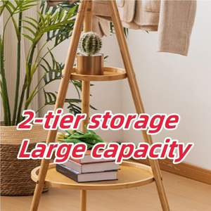 Kledingrek van bamboe met 2 opbergvakken en 9 haken - Product Image 3