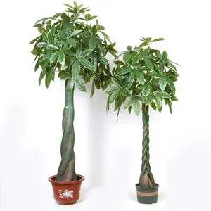 Large indoor floor decor plastic green fortune plant artificial lucky braided pachira money tree