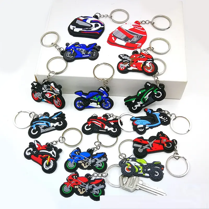 Peças do carro Chaveiro Motocicleta PVC Cartoon Moto Borracha Chaveiro Criativo Motor Bicicleta PVC Pingente 3D Keychain Peças do carro