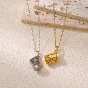 Minimalist 18K Gold Plated 304 Stainless Steel <b>Necklace</b> Hourglass Shape Pendant Vacuum Electroplating Simple Style Cable <b>Chain</b> - Product Image 1