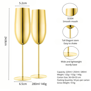 220/250/280ml Stainless Steel <strong>Champagne</strong> <strong>Flutes</strong> Silver Gold Metal <strong>Champagne</strong> Glasses Unbreakable Goblet For Wedding Party - Product Image 2