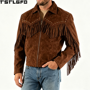 Chaqueta de gamuza con flecos para hombre, estilo occidental, con ojales, cortavientos, ropa de calle, fabricantes OEM/ODM, venta al por mayor - Product Image 4