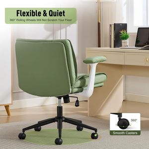 Silla Criss Cross con Reposabrazos Abatibles, Silla de Oficina Moderna de Cuero Verde, Ergonómica, con Patas Cruzadas, Altura Ajustable - Product Image 5