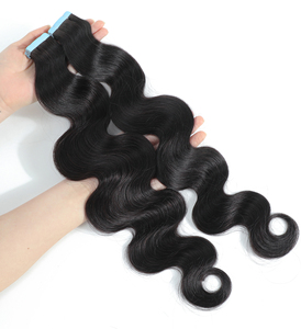 Extensions de cheveux humains 100% naturels ondulés à bandes adhésives pour femmes, couleur noir naturel, avec colle adhésive - Product Image 4