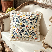 Housse de coussin 100% coton à volants, imprimé floral rétro coloré, style bohème, pour canapé, chambre, décoration intérieure