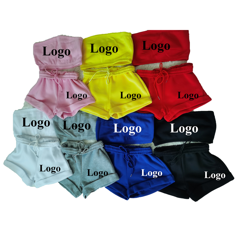 Однотонные велосипедные шорты, Женский комплект из двух предметов с логотипом, летний женский комплект из двух предметов, короткий топ с запахом на груди и шорты, 2021