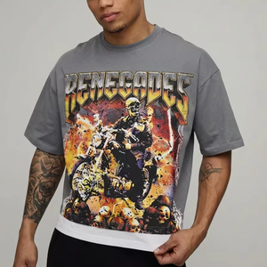 Camiseta de Motociclista Vintage con Gráfico Desgastado, Estilo Rock y Metal, para Hombre, con Estampado RENEGADES, Estilo Urbano, con Dobladillo en Capas - Product Image 1