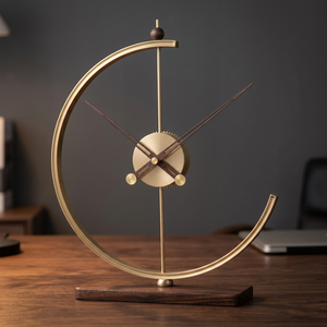 Modern Metal Abstract <b>Table</b> <b>Clock</b> with Wooden Base Decorative Desk <b>Clock</b> Home Décor Accent for Living Room Office and Bedroom Ar - Product Image 4