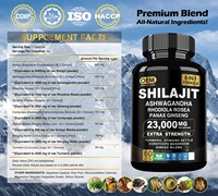 Gélules de Shilajit 8-en-1, Pur Complément de Shilajit de l'Himalaya 9000MG avec Ashwagandha Curcuma Champignon, Gélules de Shilajit OEM