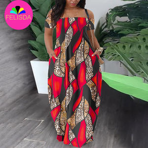 Mode été Sexy femmes africaines à manches courtes imprimer longues Maxi robes femmes vêtements africains été hors épaule robes décontractées - Product Image 1