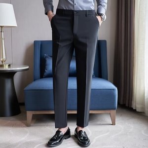 2026 New Men Slim Fit Stretch <strong>Wool</strong> Plain Dyed Formal Dress <strong>Pants</strong> Solid Color Versatile Straight Leg Trousers Office Weekend - Product Image 1