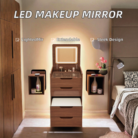Miroir de maquillage à LED moderne et multifonctionnel avec panneau en bois, rabattable, pour coiffeuse, extensible