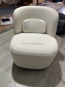 Modern Boucle Accent <b>Chair</b> Armless Cream Teddy Fabric Lounge <b>Chair</b> <b>Round</b> Barrel Back Living Room Bedroom Hotel Lobby Furniture - Product Image 5