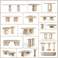 Meubles en pierre naturelle de luxe Table console en travertin beige à pieds arqués Table console en marbre de style romain rétro pour le salon