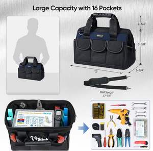 Échantillon gratuit Fabrication de sacs de rangement pour outils robustes à 21 poches avec ouverture supérieure manuelle pour électriciens - Product Image 4