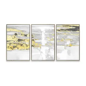 3 Panneaux Grande Taille Abstrait Moderne 100% Peint à la Main Feuille d'Or Peinture à l'Huile Toile Abstraite Oeuvre Murale