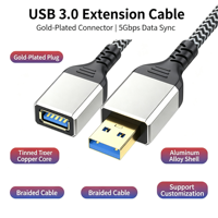 Câble d'extension haute vitesse tressé en nylon mâle-femelle avec connecteur plaqué or et coque en aluminium pour transfert de données