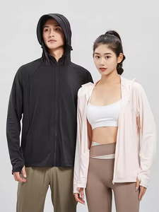 Personalizado UPF 50 + Spandex transpirable/Nylon protección solar Zip up Sudadera con capucha manga larga sol camisa senderismo chaqueta al aire libre Unisex - Product Image 3